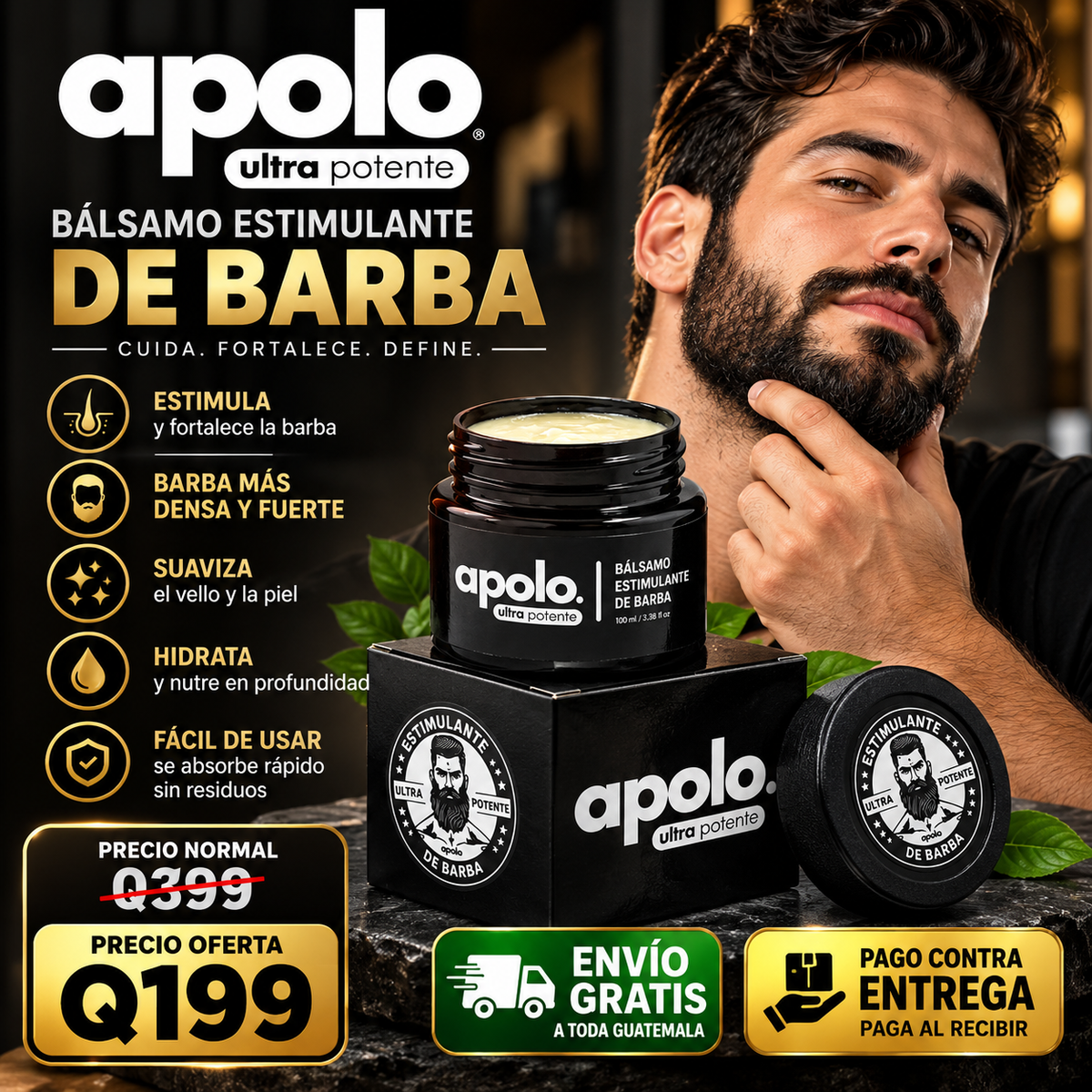 Bálsamo Apolo Ultra Potente – Barba y Bigote Más Densos, Sin Líquidos que Resecan 🧔