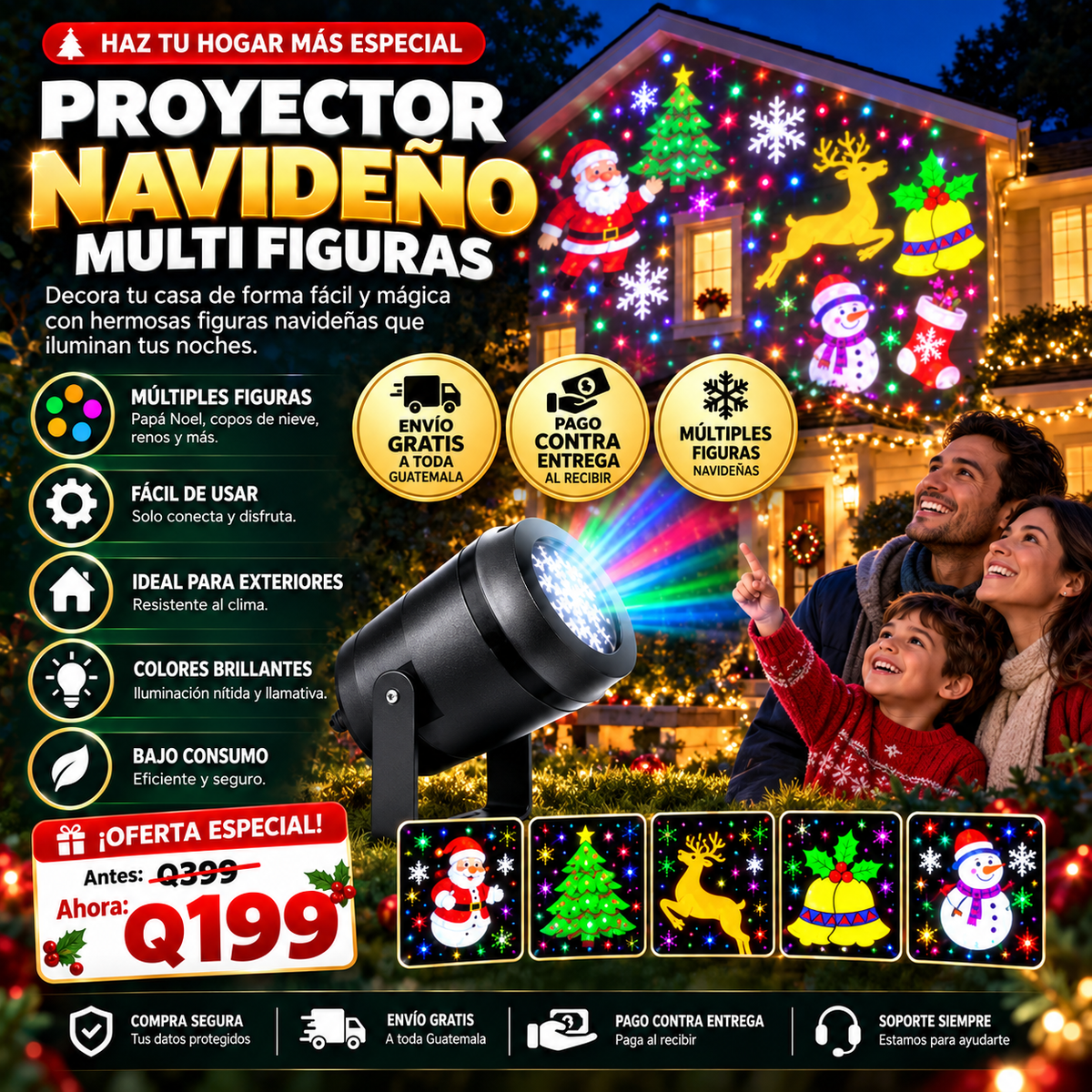 🎄 Proyector Navideño LED Mult figuras ✨ Ilumina Tu Hogar con la Magia de la Navidad 🎅